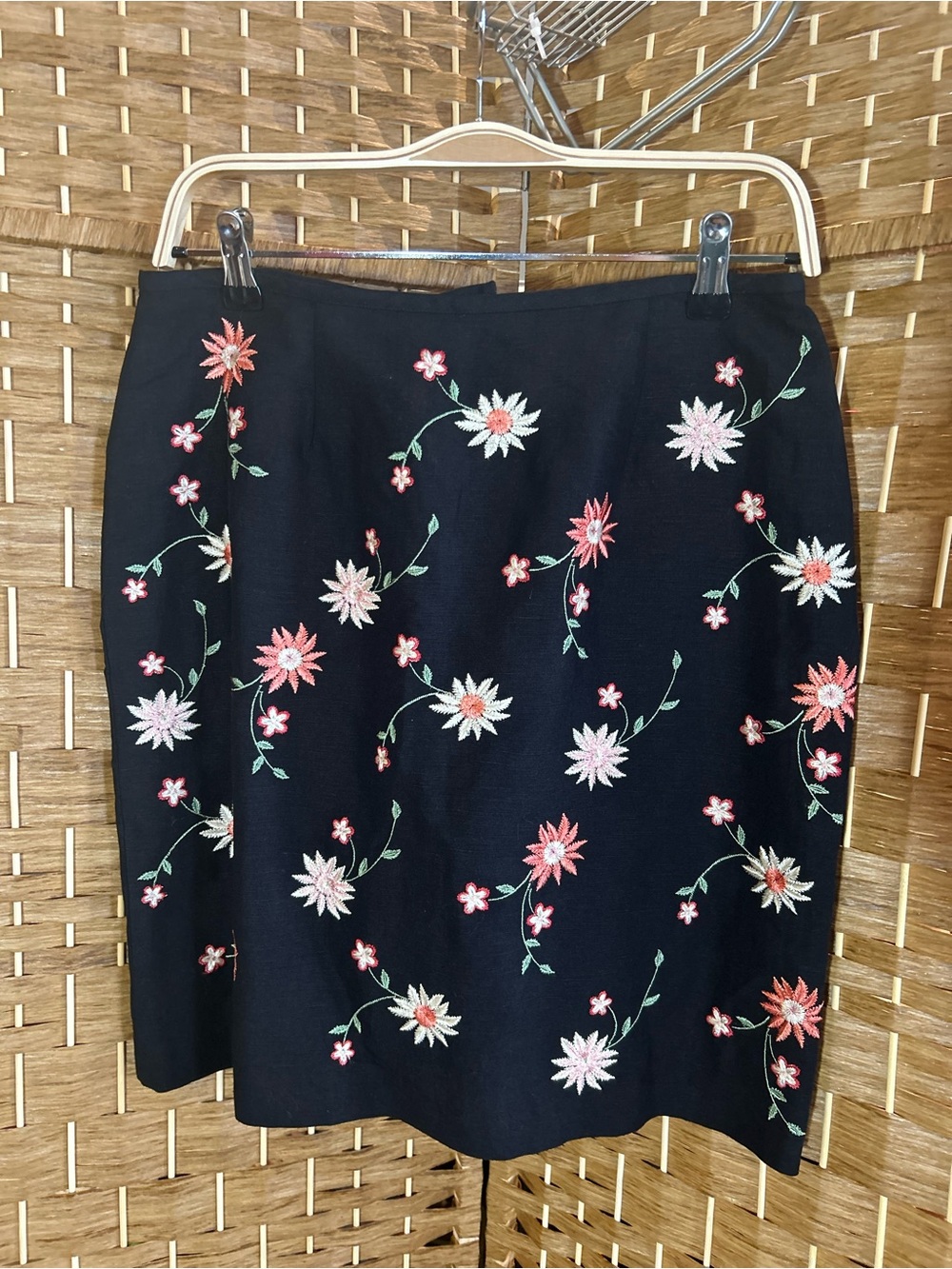 Y2K Black Floral Embroidered Mini Skirt Petite 10 Lined Casual Corner Annex